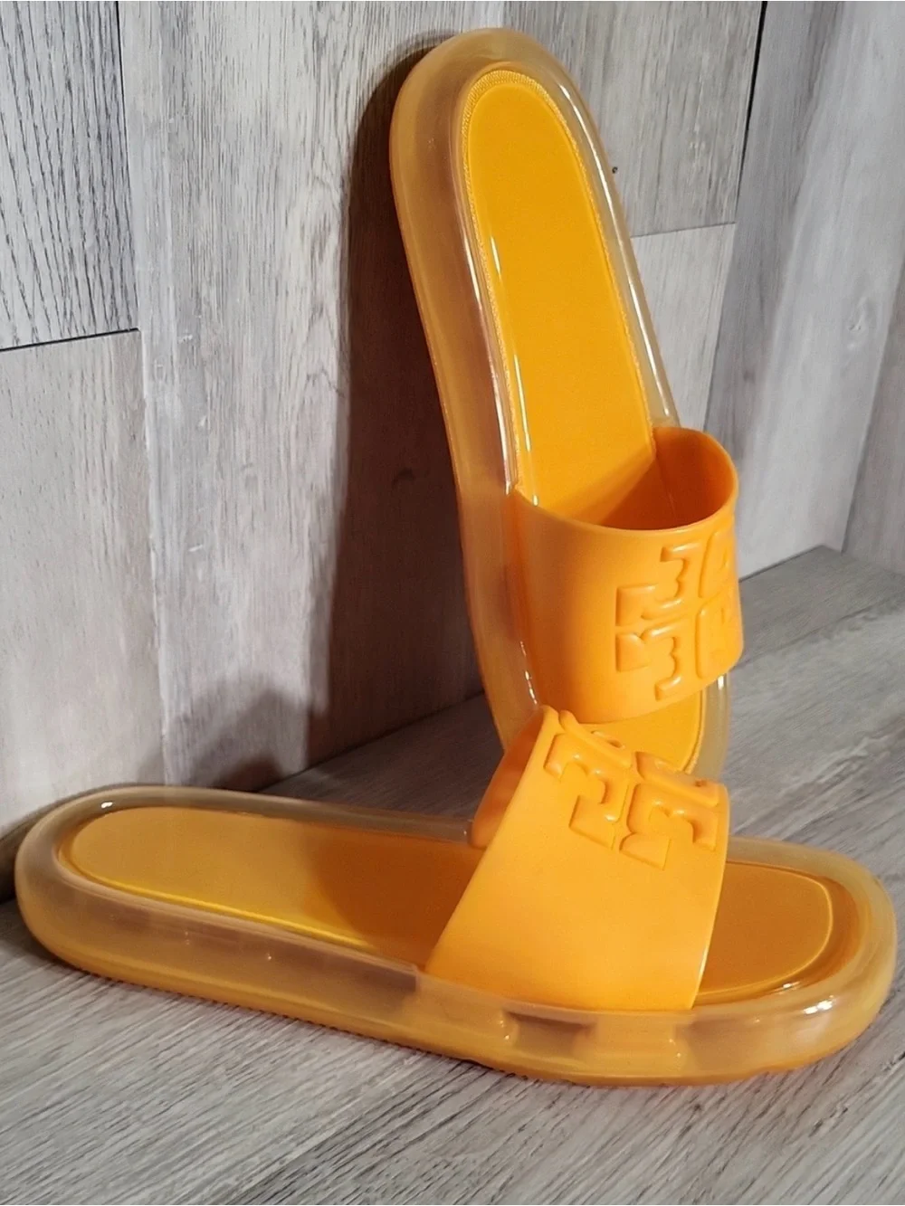 Tory Burch Bubble Slide Sandals Orange Logo Platform Slides Womens 9B